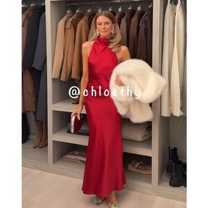 Zara LONG SATIN HALTER DRESS